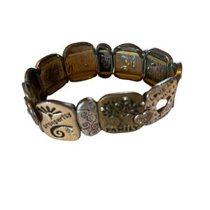 Mixed Metal Stretch Bracelet Engraved Family Love Vintage Hammered